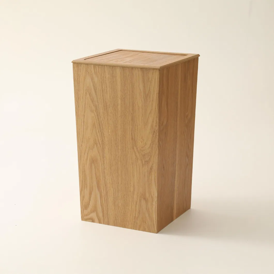 Cesto de basura de madera de fresno acabado liso con tapa para dormitorio 