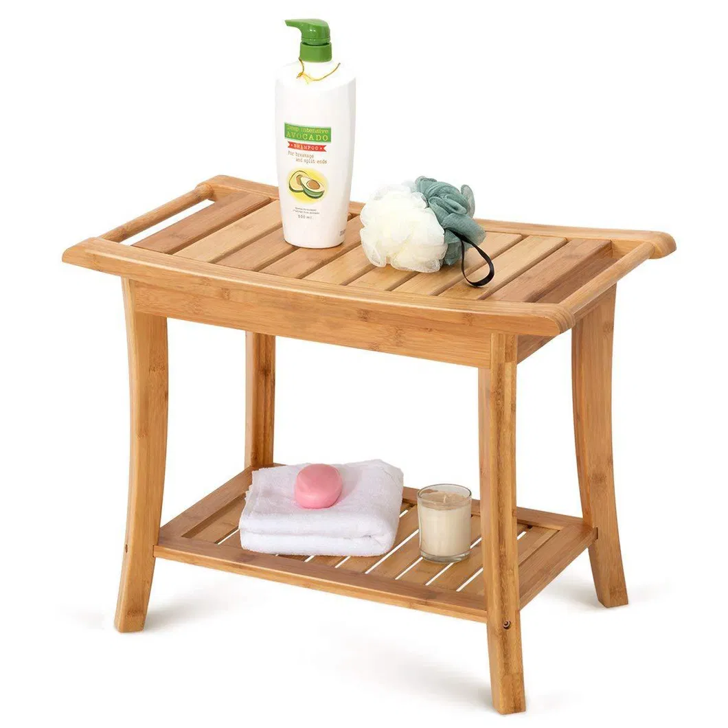 Taburete de ba&ntilde;o de bamb&uacute; engrosado con funci&oacute;n para colgar toallas 