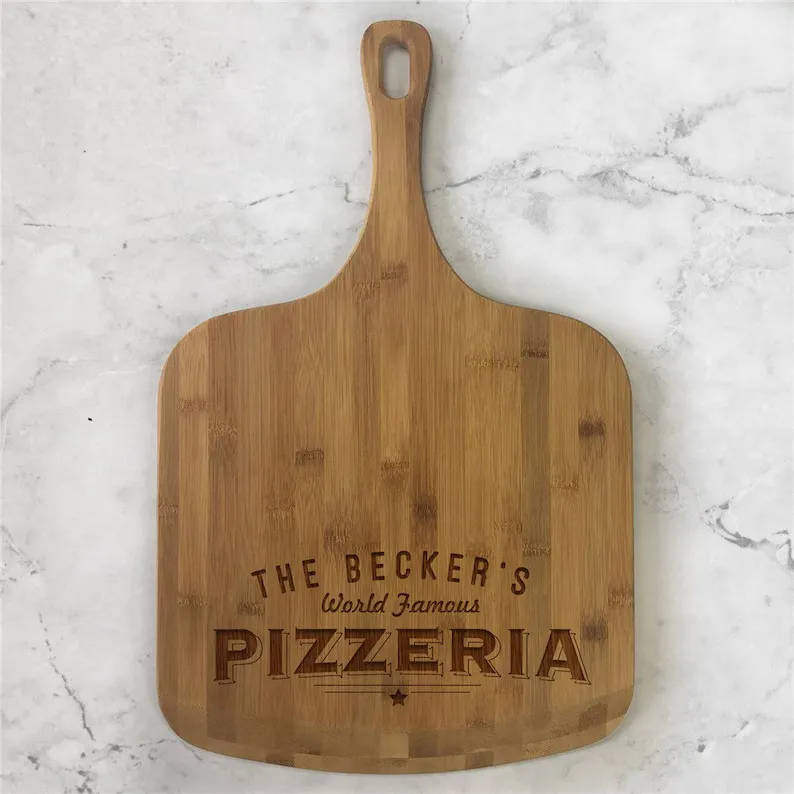 Tabla para servir de bambú grabada con láser grande, tabla para pizza, 23,5' x 14,5'