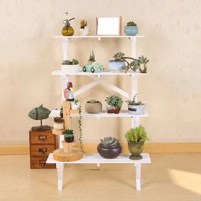 Estante de flores de madera estilo escalera de 4 capas, estante de flores para jard&iacute;n y sala de estar 