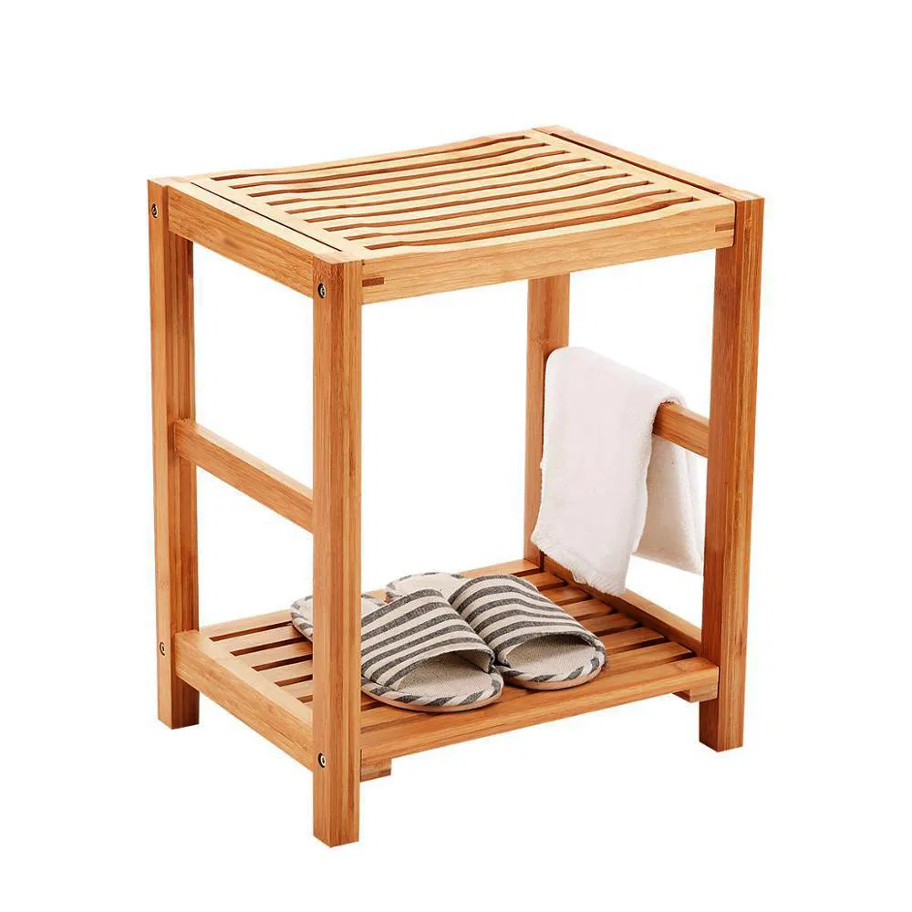 Taburete de bambú impermeable para almacenamiento de baño, taburete de baño, taburete para cambiar zapatos,