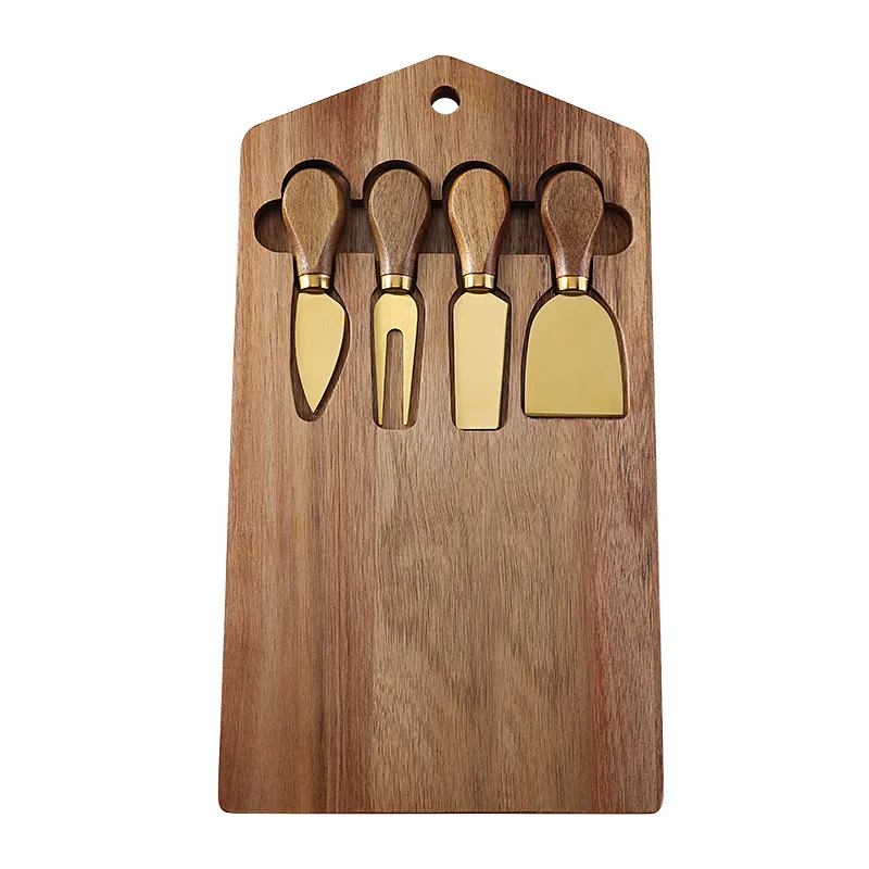 Juego de tabla para quesos de acacia con juego de cuchillos dorados para colecciones exclusivas 
