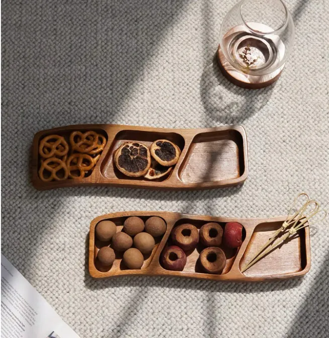 secas Juego de platos para servir sushi de madera de acacia 