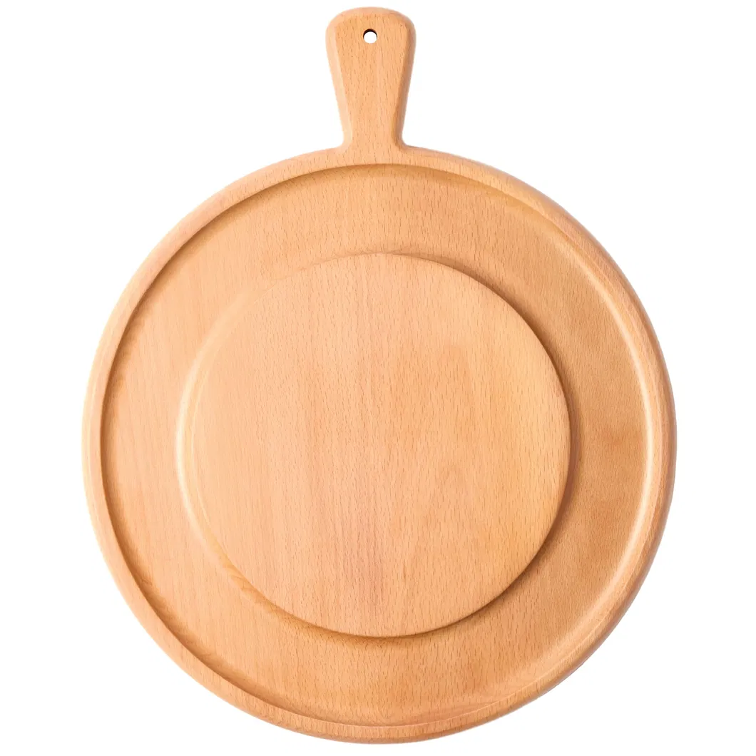 Bandeja redonda para servir tabla de charcutería de madera de haya con asa