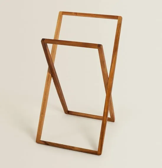 Toallero de baño de madera de acacia plegable, estante de secado, estantes colgantes de madera