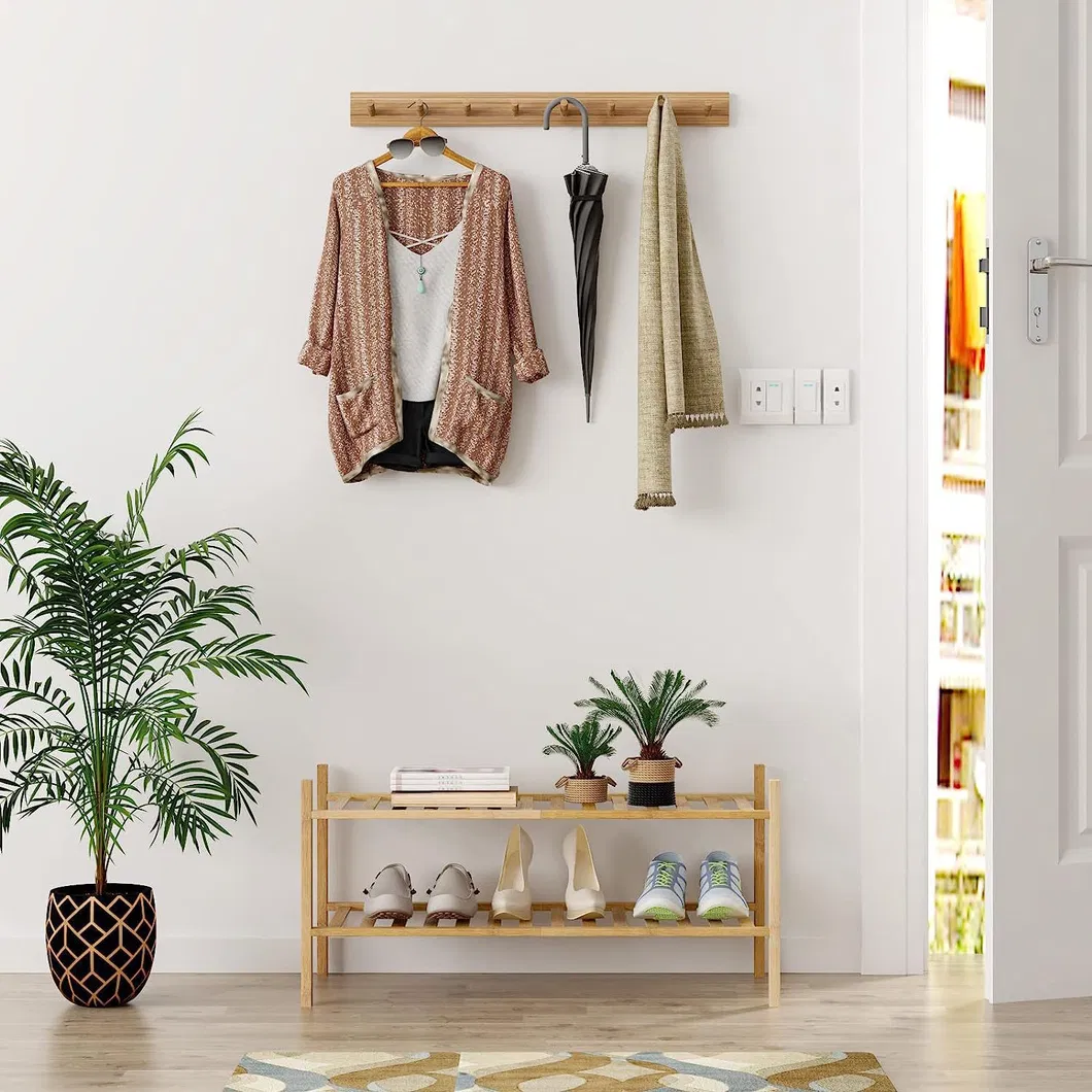 almacenamiento del estante de zapatos de madera de bamb&uacute; de 2 niveles para la entrada Organizador apilable del almacenamiento del estante de zapatos de madera de bamb&uacute; de 2 niveles para la entrada 