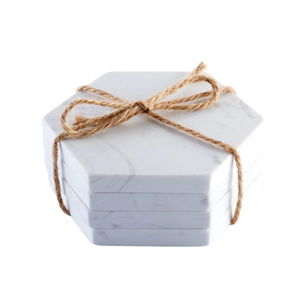 Posavasos de mármol hexagonal blanco orgánico Juego de posavasos