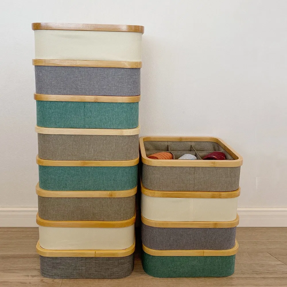 del hogar Caja de almacenamiento con cajones de tela Oxford circular de bamb&uacute; para clasificaci&oacute;n de ropa interior, calcetines, art&iacute;culos diversos y refrigerios 