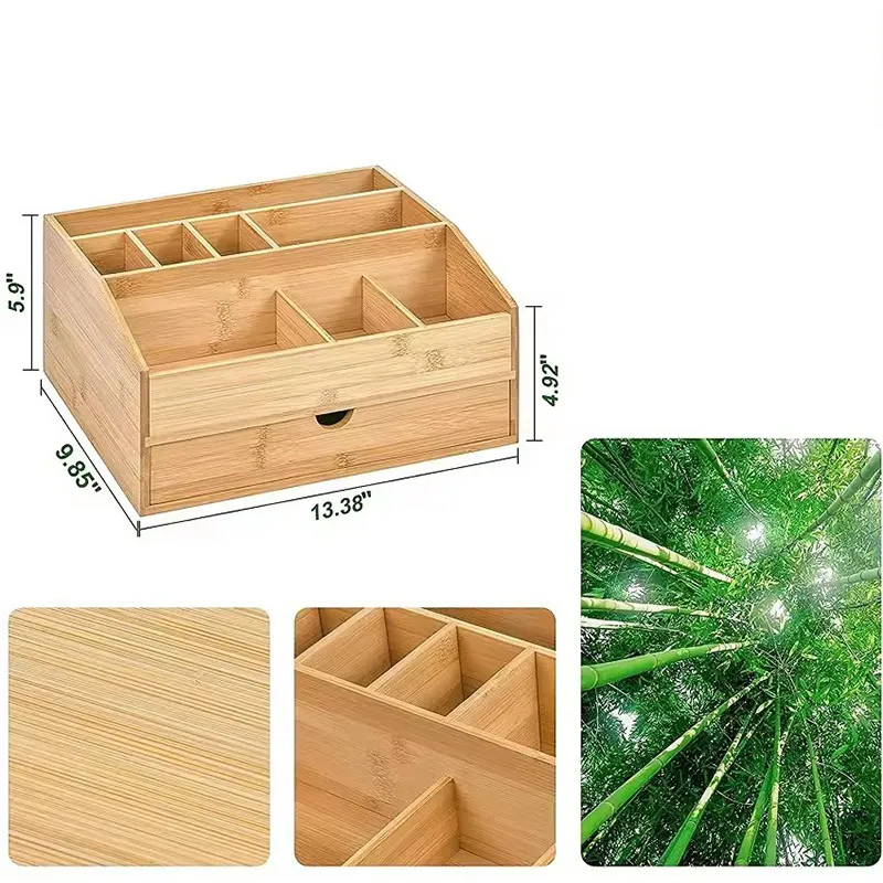 Caja de almacenamiento de escritorio de oficina de bamb&uacute;, estante de almacenamiento de archivos de oficina con soporte para bol&iacute;grafos Caja 