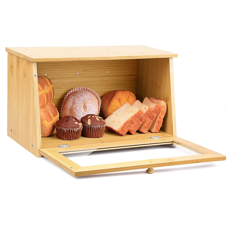 Contenedor de almacenamiento de pan de bamb&uacute; visible para cocina 