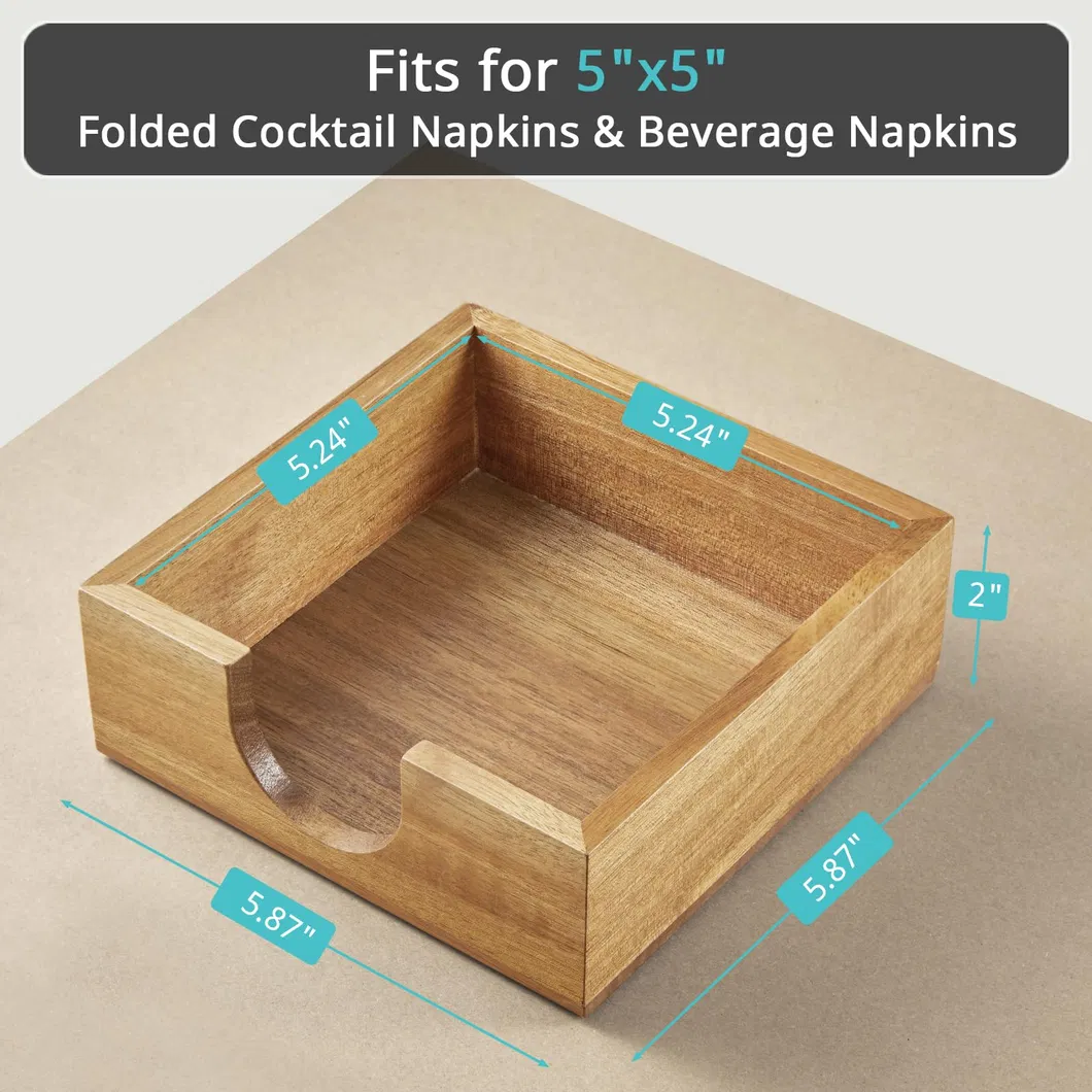 Servilletero de madera de acacia para decoraci&oacute;n de mesa de cena de cocina 