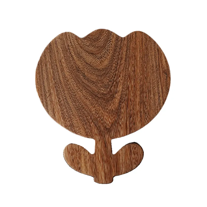 Fabricaci&oacute;n de tabla de cortar de madera de &eacute;bano en forma de flor, tabla para servir con mango 