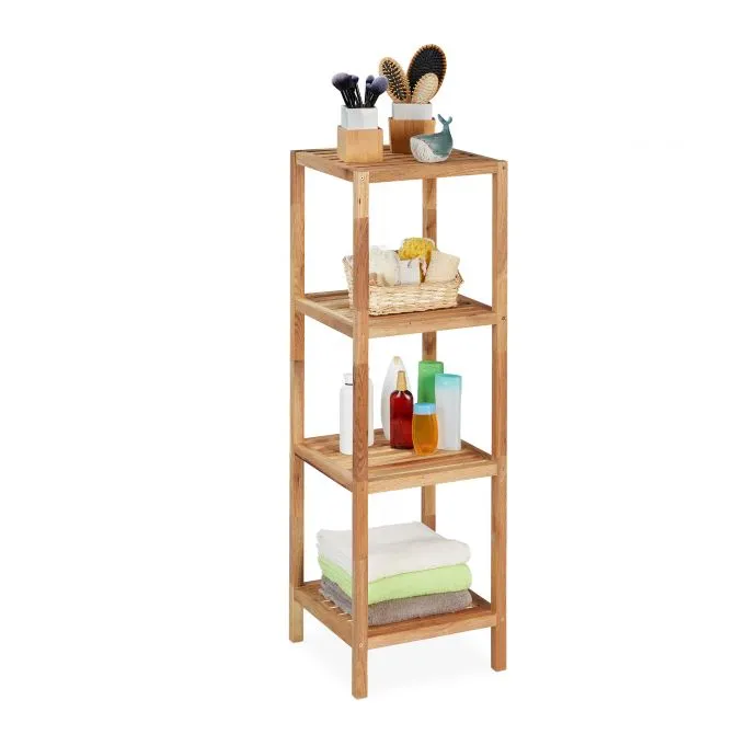Muebles de ba&ntilde;o Estante de ba&ntilde;o independiente de madera de acacia de 4 niveles Estante para ba&ntilde;o con 4 
