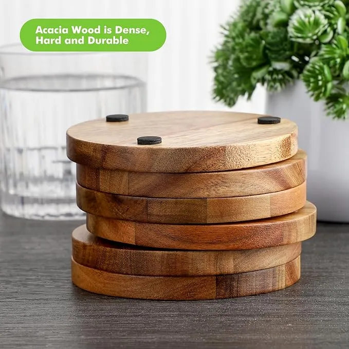 Posavasos de madera de acacia redondos ecol&oacute;gicos personalizados con soporte para una vida ecol&oacute;gica 