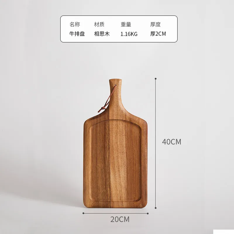 Bandeja para servir de tablero de madera de acacia con forma de paleta natural con asa