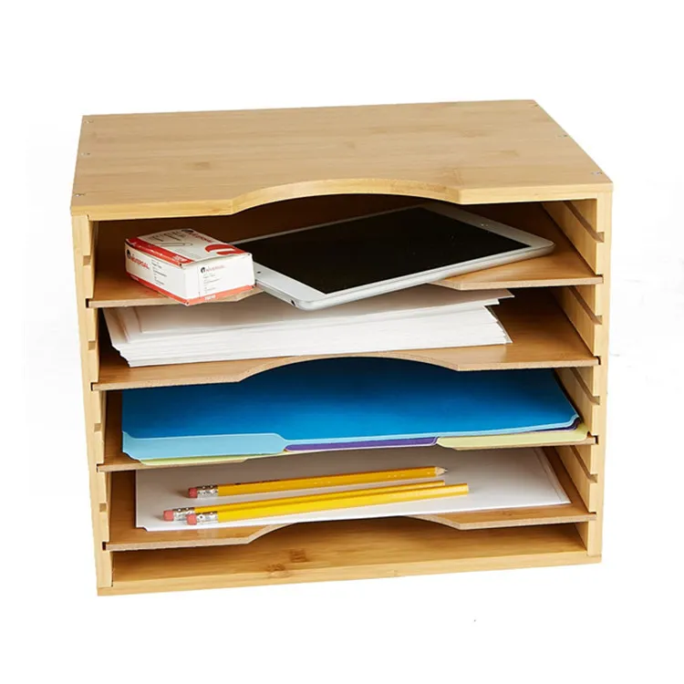 organizador de almacenamiento de particiones de bamb&uacute; multicapa desmontable, archivador de madera para suministros de oficina