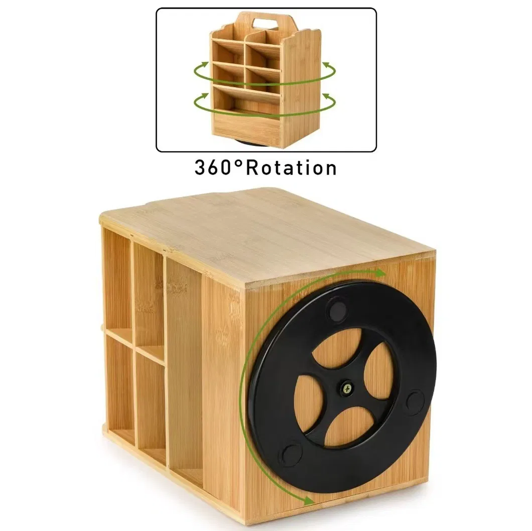 rotaci&oacute;n de 360&deg; Estante organizador de cosm&eacute;ticos con soporte para bol&iacute;grafos de bamb&uacute; de 15 compartimentos y rotaci&oacute;n de 360&deg;