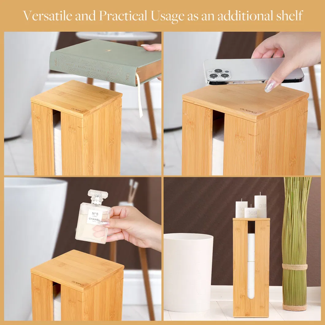 Portarrollos de papel higi&eacute;nico de bamb&uacute;, se adapta a 3 mega accesorios, natural, 5,9 x 5,9 x 16,1 pulgadas