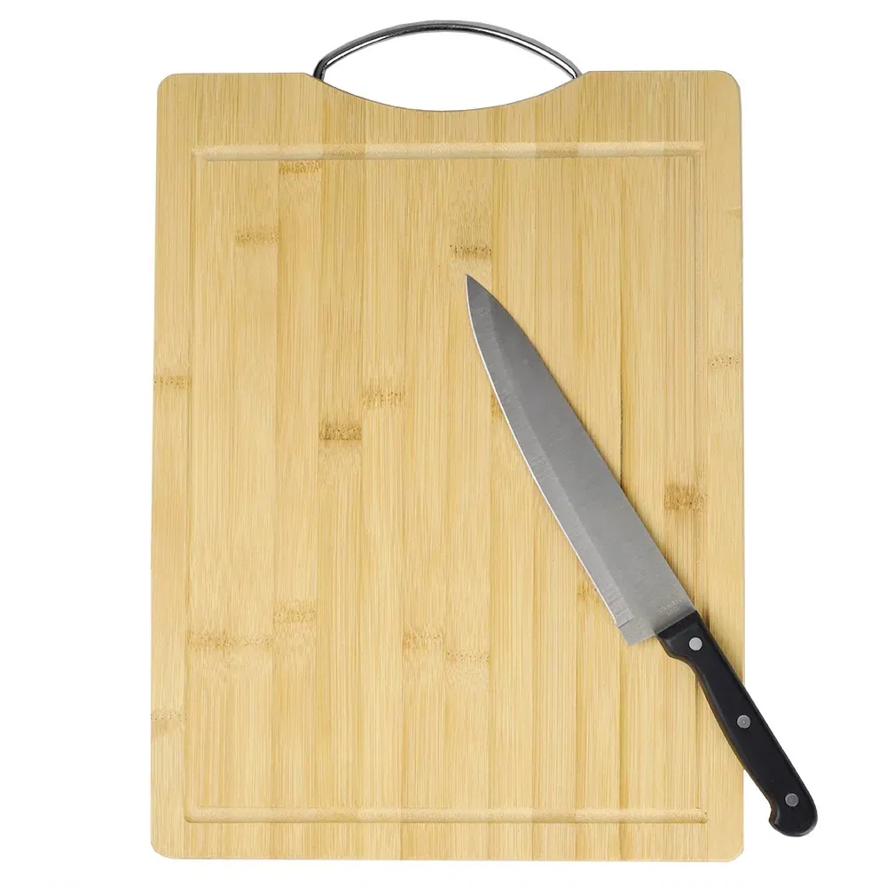 Tabla de cortar de bambú de primera calidad con mango de acero inoxidable duradero