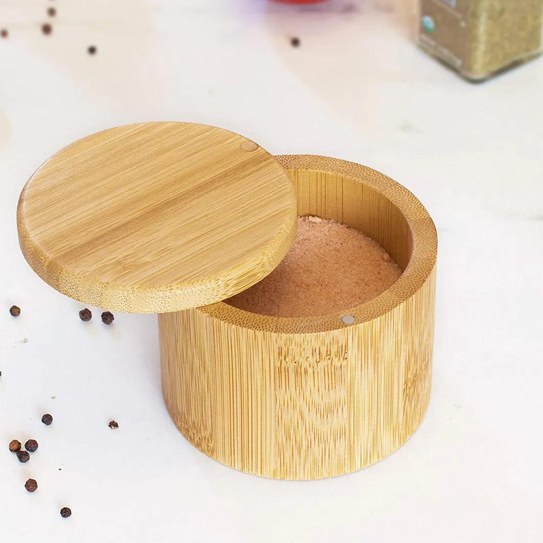 Elegante salero de bamb&uacute;, caja de especias con tapa magn&eacute;tica 
