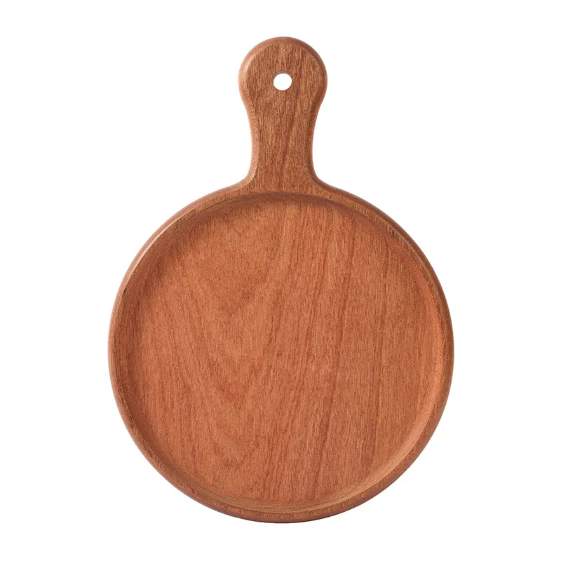 Plato/bandeja para servir pizza de madera de &eacute;bano redondo personalizado con asa