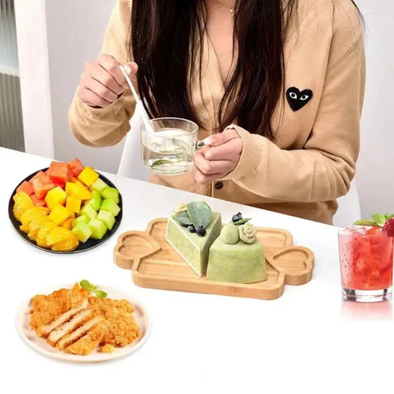 Platos de bamb&uacute;, bandeja de madera para servir, almacenamiento de tazas de t&eacute;, organizador de frutas