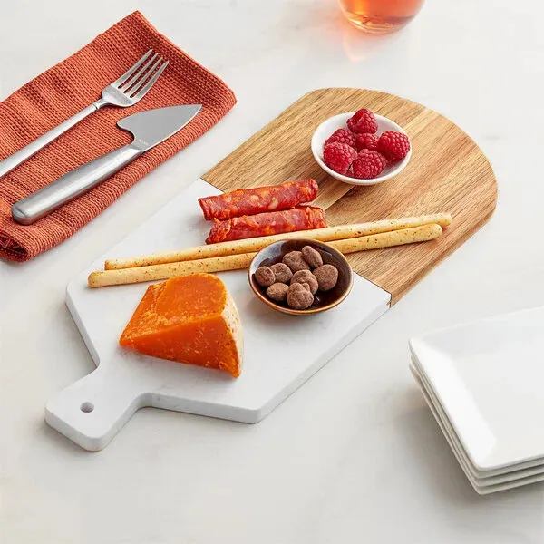 Tabla de quesos de madera de acacia y m&aacute;rmol negro Tabla de embutidos para cocina 