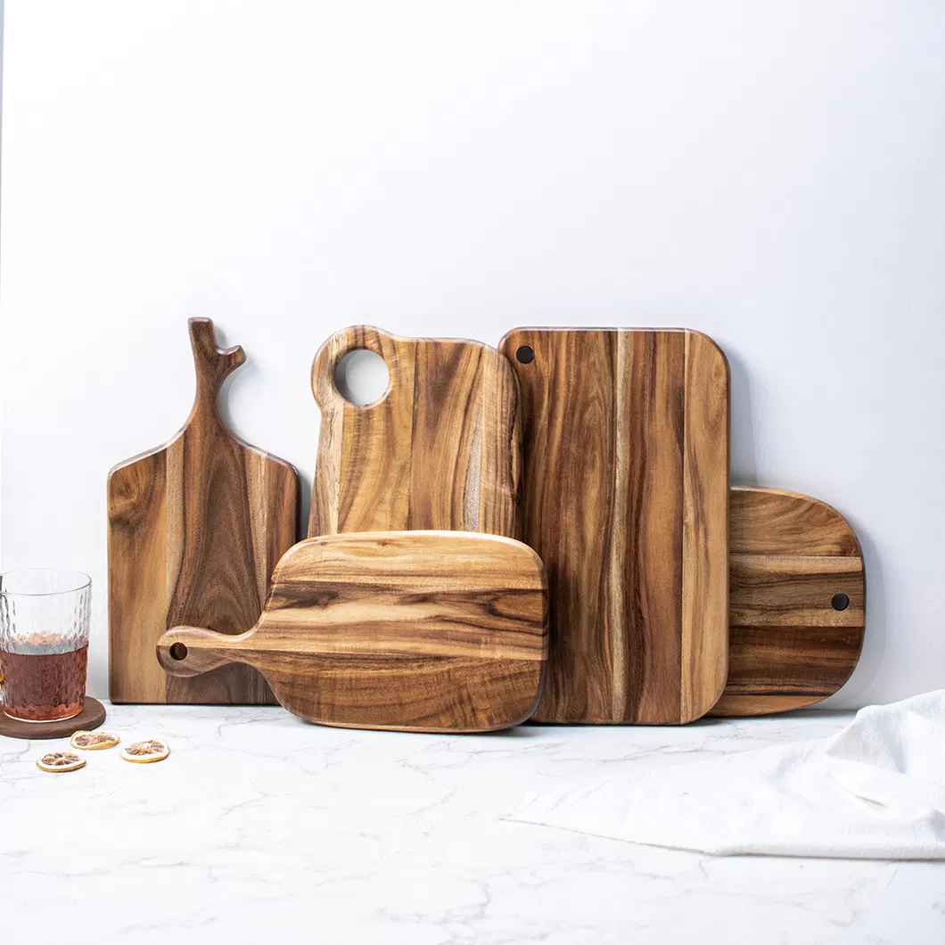 Pr&aacute;ctica tabla de servir de madera de acacia de doble cara, tabla de cortar para cocina 