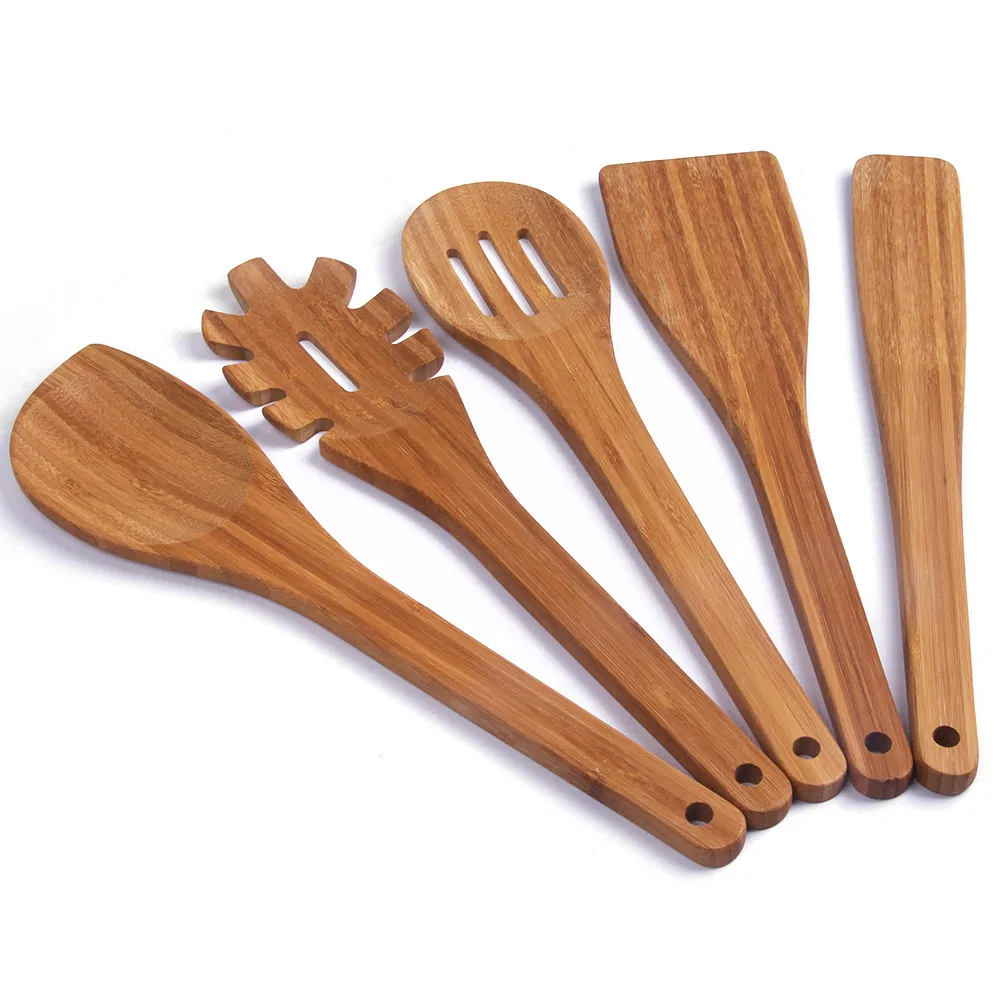 Juego de 5 utensilios de cocina de bamb&uacute; de alta calidad 