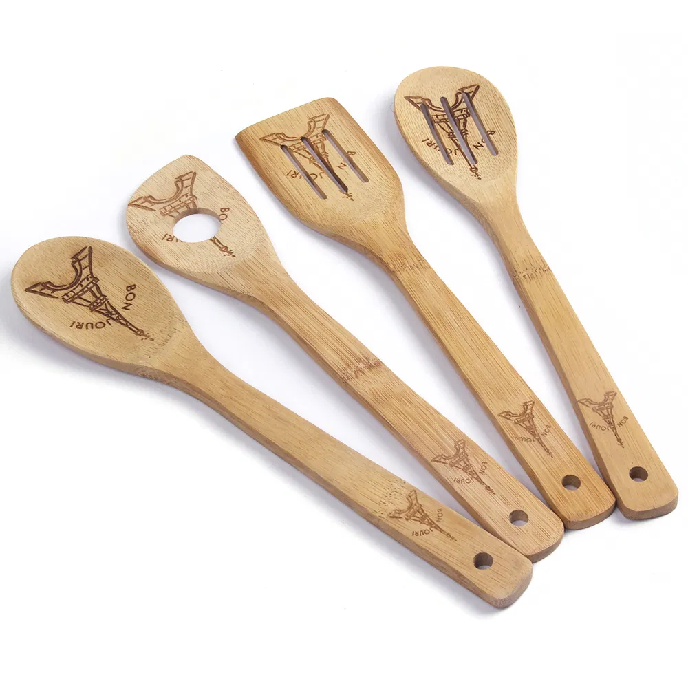 Esp&aacute;tula de cuchara y tenedor de bamb&uacute; de marca privada para cocinar en la cocina 