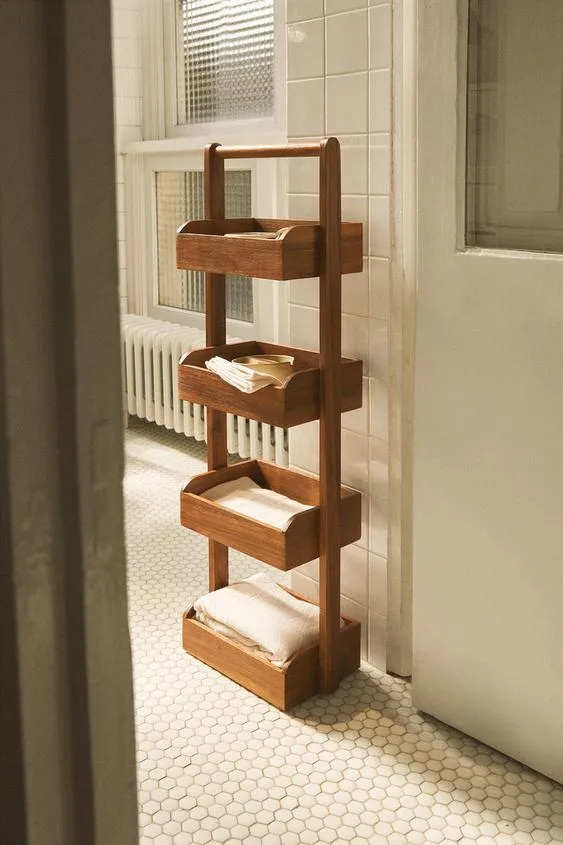 Vers&aacute;til estante de almacenamiento de madera de acacia de 4 niveles para ba&ntilde;o y sala de estar