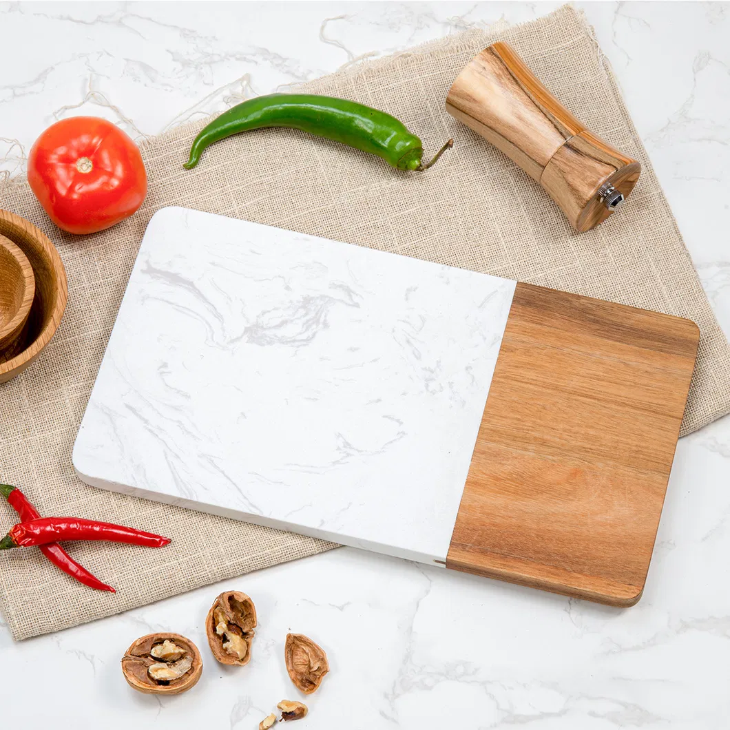 Tabla rectangular para servir de mármol y madera para bistec y fruta