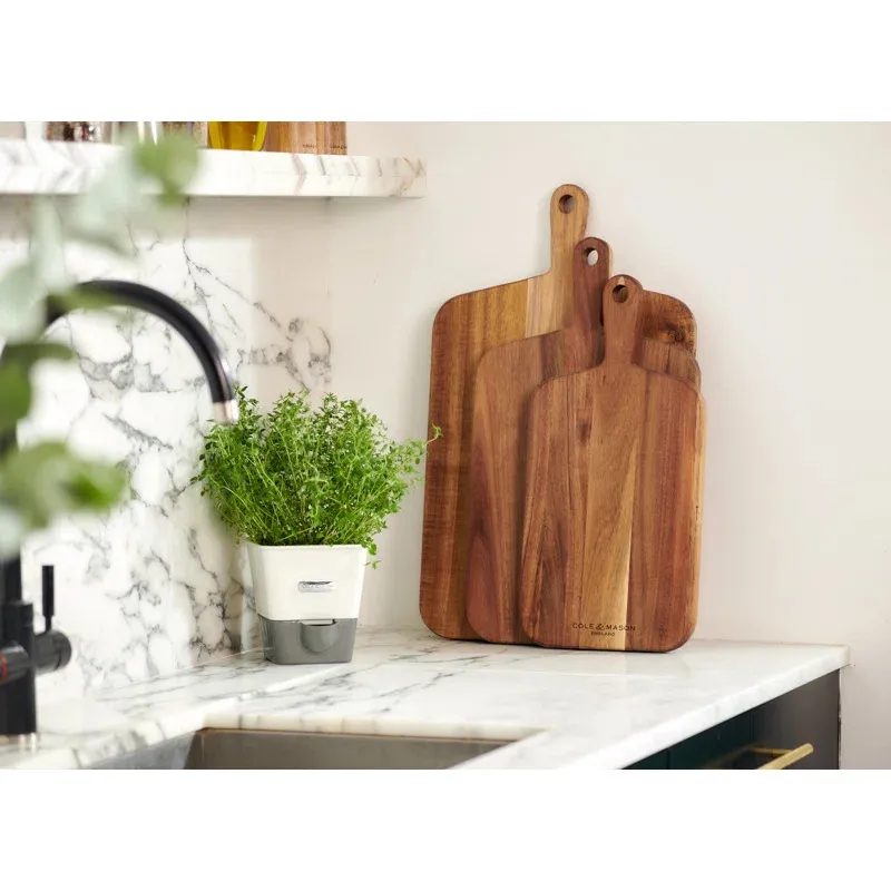 Tabla de cortar grande de madera de bamb&uacute; con mango 