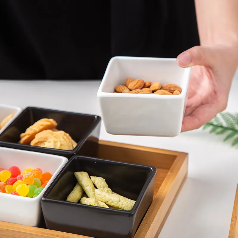 Bandeja de bambú Juego de platos de cerámica para servir