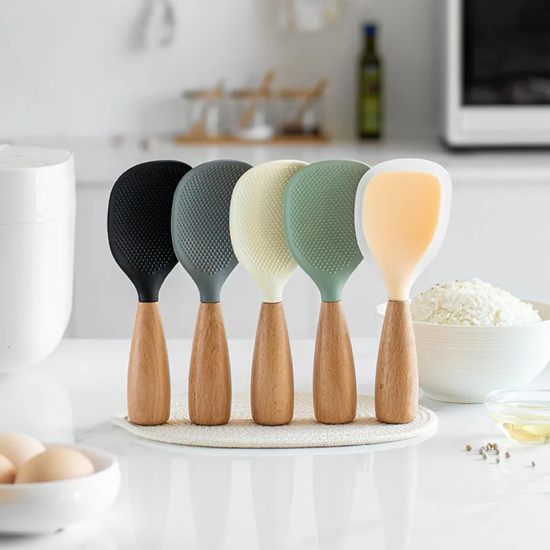 , creativa, con mango de madera Cuchara de arroz de silicona, antiadherente, resistente al calor, creativa, con mango de madera Cuchara de arroz de silicona,