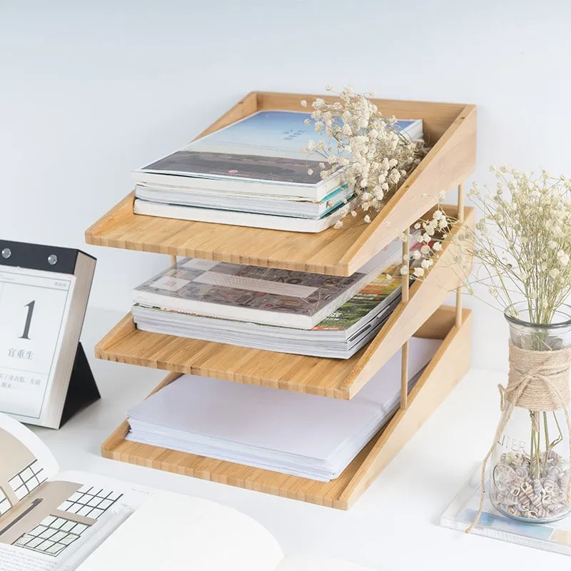 Organizador de escritorio de bamb&uacute; de 3 niveles, bandeja para cartas, organizador de papel, organizador de archivos de escritorio para oficina en casa
