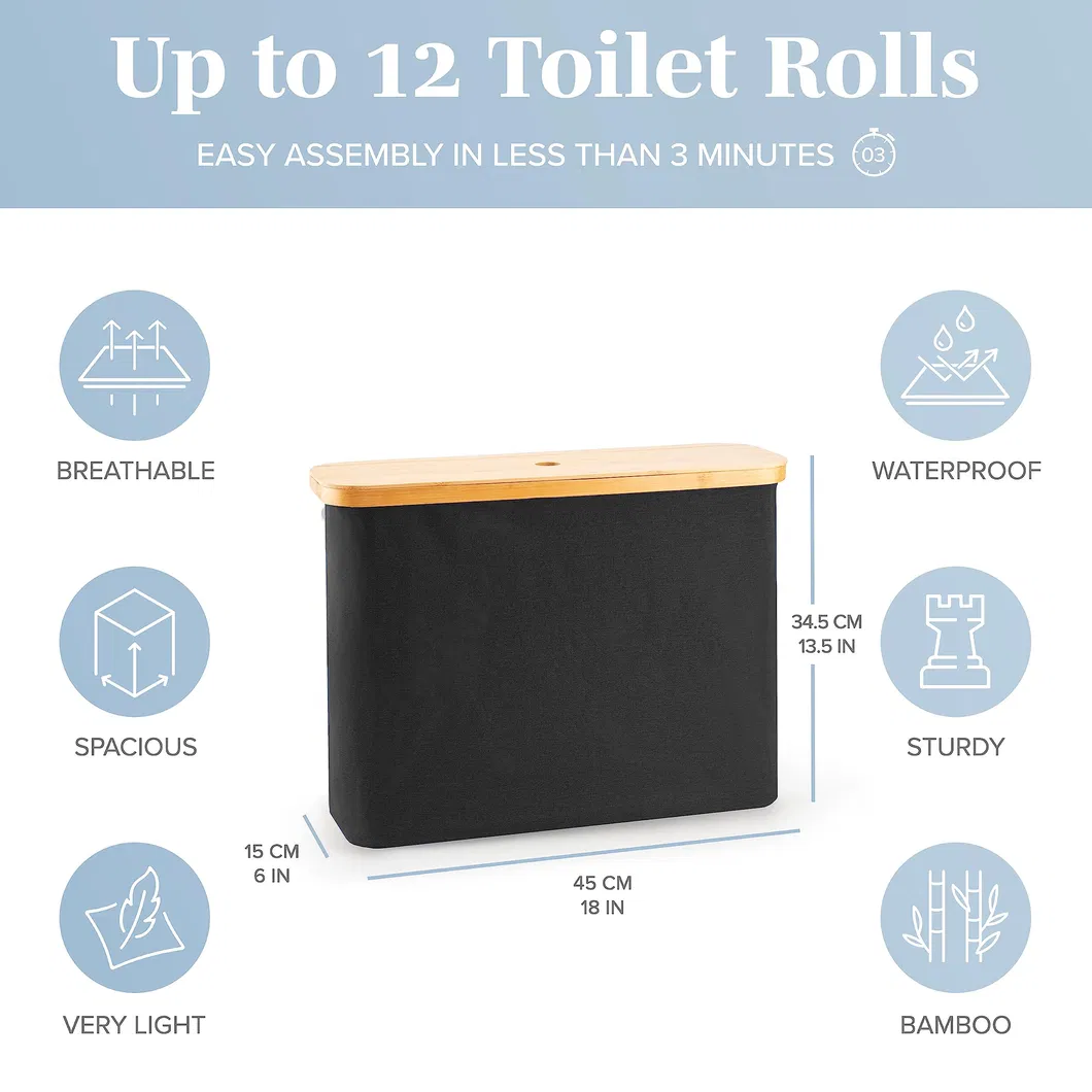 Organizador de papel higi&eacute;nico apilable y plegable con tapa de bamb&uacute; 