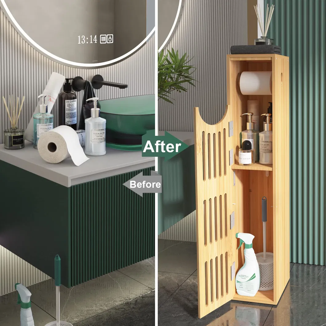 Estante de papel higi&eacute;nico de bamb&uacute;, organizador de ba&ntilde;o, soporte para papel higi&eacute;nico