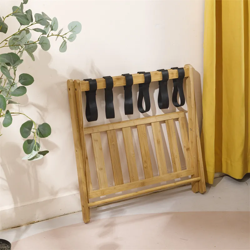 Portaequipajes plegable de bamb&uacute; y madera de pie para habitaci&oacute;n de hotel, portaequipajes para almacenamiento de equipaje. 