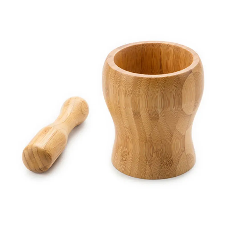 Juego de mortero y maja de bamb&uacute; ecol&oacute;gico para uso en la cocina