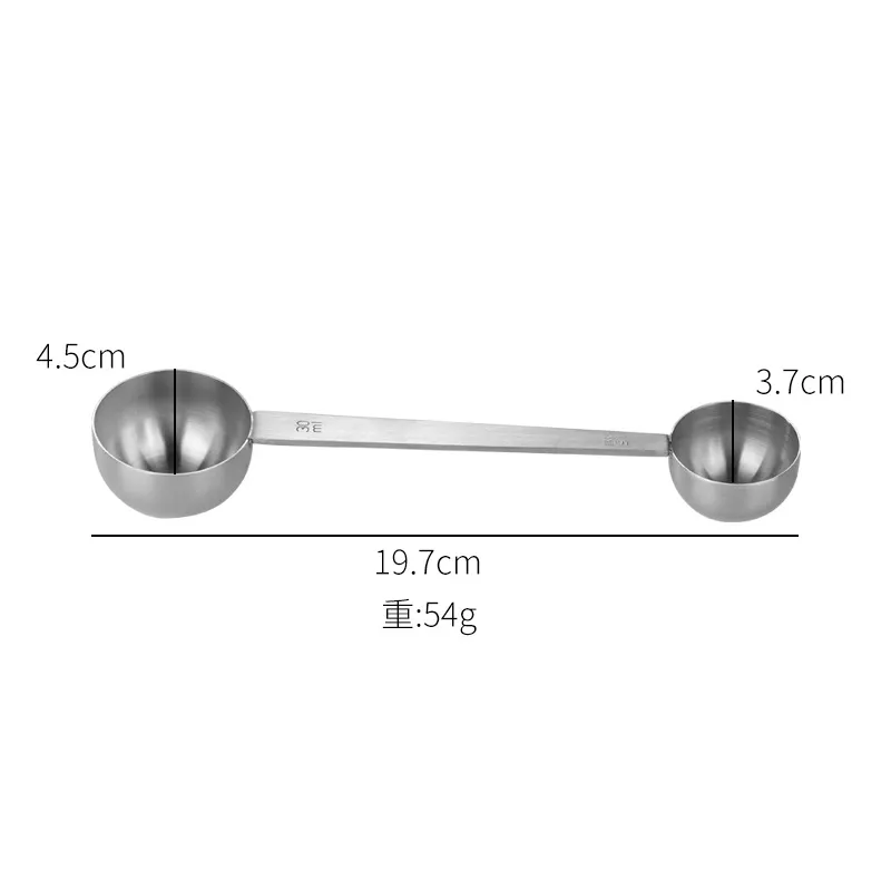 Cucharas medidoras de acero inoxidable de doble cabeza para medir juegos de granos de café y hojas de té