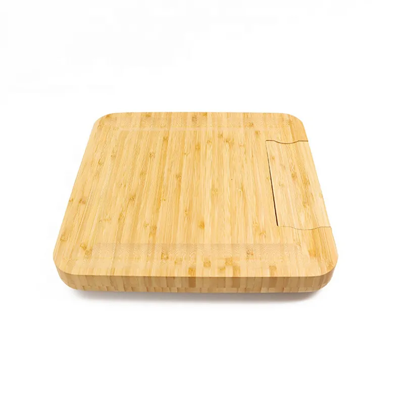 Tabla de queso cuadrada de bamb&uacute; de 13 pulgadas con caj&oacute;n y juego de cuchillos de la f&aacute;brica de Fujian Tabla de 