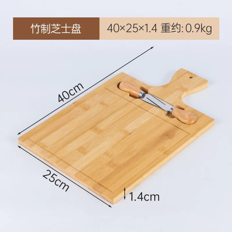 Tabla de cortar de bambú rectangular reversible, tabla de queso con cuchillos para cocina