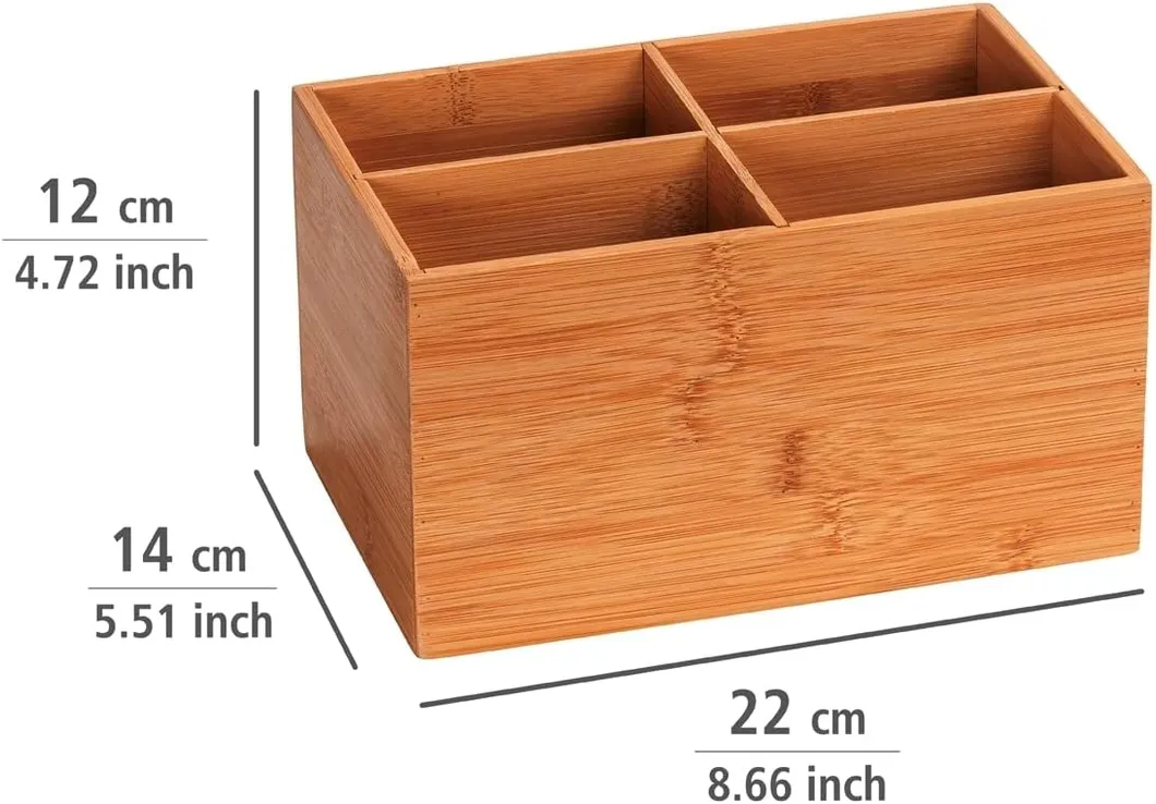 Caja organizadora de bambú con 3 compartimentos - Caja de almacenamiento, cesta de baño
