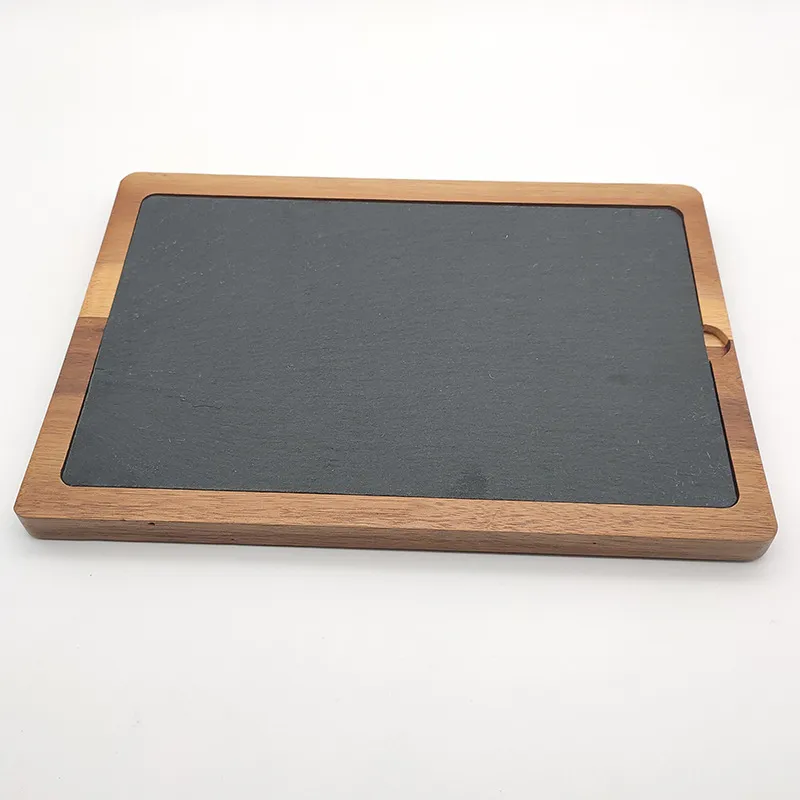 rectangular de madera de acacia para servir, tabla de servir de pizarra para carne, postres y queso Plato rectangular de madera de acacia para servir, tabla de servir de pizarra para carne, postres y queso 