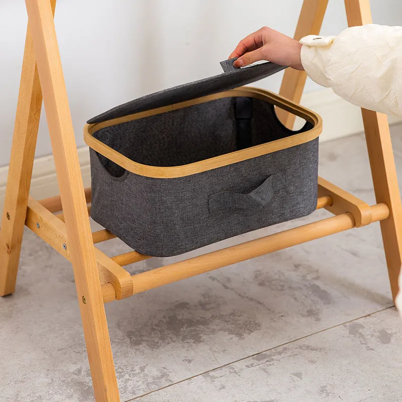 Cesta de almacenamiento de contenedor de almacenamiento de escritorio de tela de bamb&uacute; con tapa