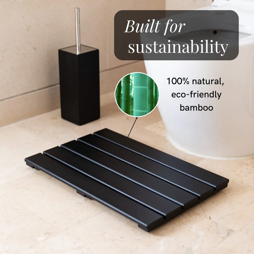 Alfombra de ba&ntilde;o de bamb&uacute; para el hogar de color negro para ba&ntilde;o 