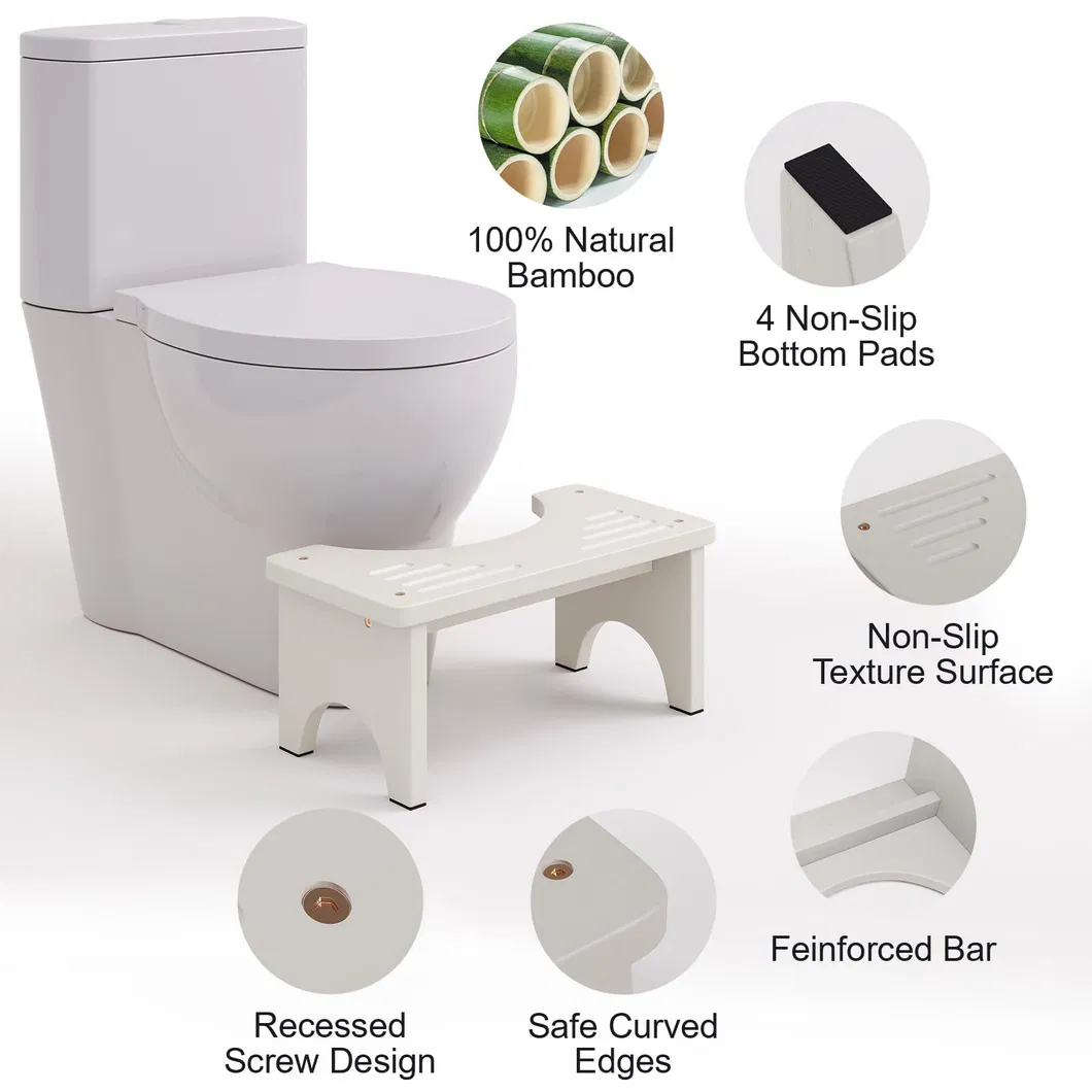 Taburete de bamb&uacute; antideslizante del pie del retrete del color blanco para los ni&ntilde;os 