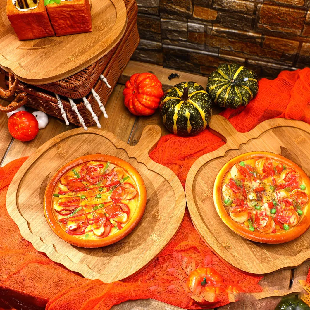 Plato de bambú GOST de calabaza de Halloween Bandeja de madera para cena/frutas/meriendas/postres/dulces