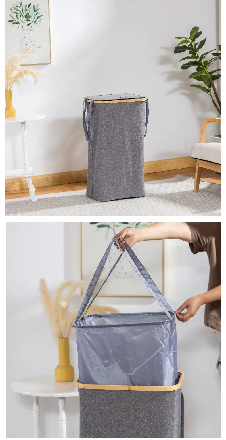 Cesta para la ropa sucia de tela Oxford de bamb&uacute; moderna de gran capacidad a prueba de polvo con bolsa 